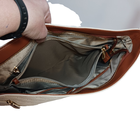 Bostanten Hobo Handbag Shoulder Tote Cream And Brown Gold Accents EUC - Picture 4 of 12